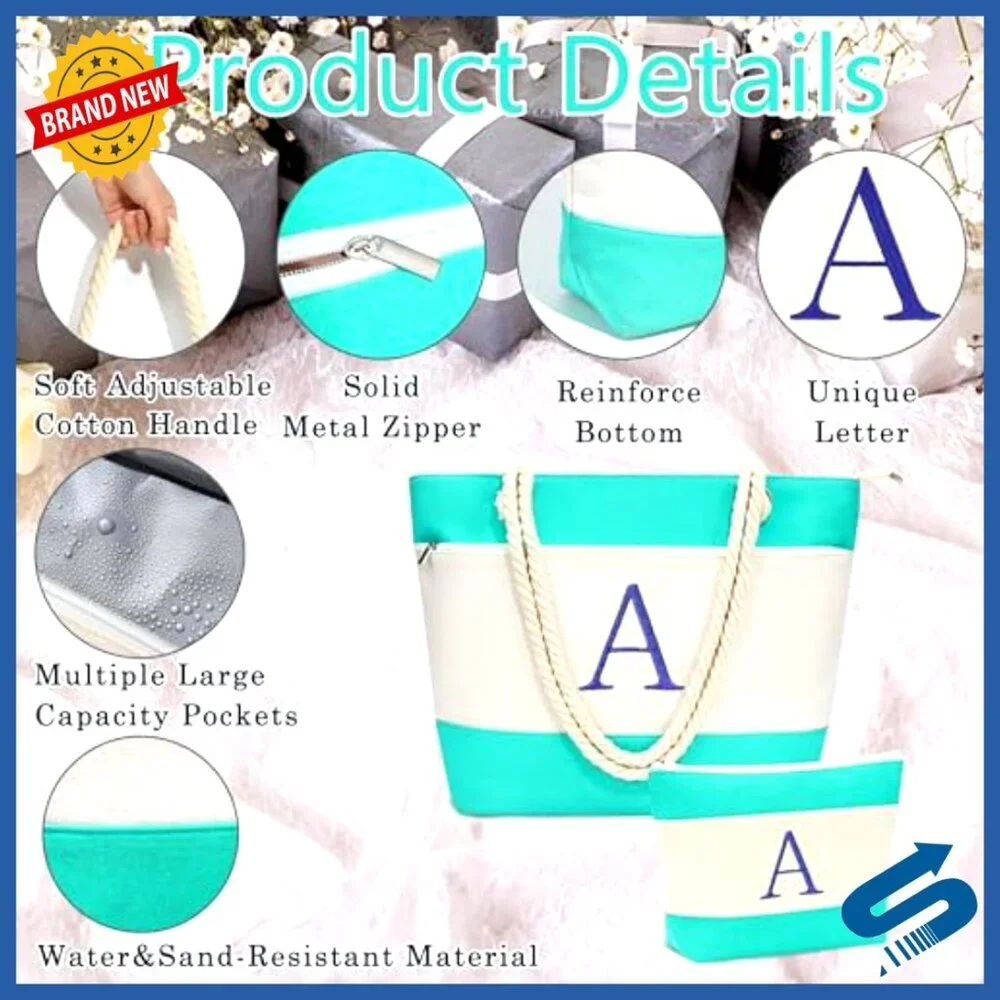 Personalized Monogram Tote Bag Large Waterproof Beach Pool Swim Essentials